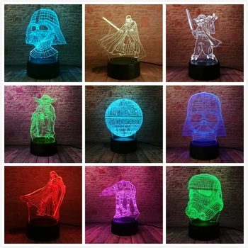

Star War Fans Hot Death Star Darth Vader Master Yoda Jedi Leader 7 Colors Gradient 3D Lamp LED Night Light fo Xmas New Year Lamp