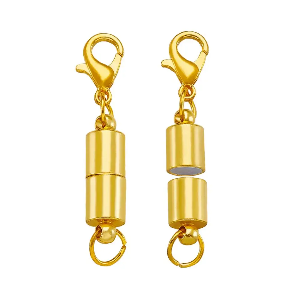 

20 sets Brass Magnetic Clasps with Brass Lobster Claw Clasps Rings Column DIY Jewelry Connectors Links Golden 38.5x6mm