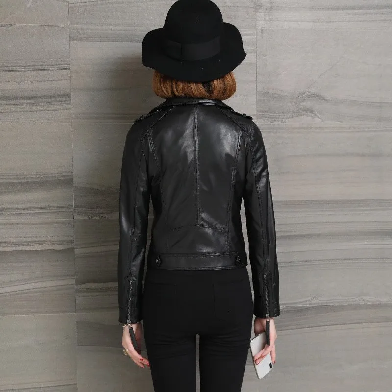 Plus Size M-3XL Black Moto Biker Genuine Leather Montone Jacket Zipper Short Fashion Real Leather Sheepskin Coats Women Clothes Plus Size M-3XL Black Moto Biker Genuine Leather Montone Jacket Zipper Short Fashion Real Leather Sheepskin Coats Women Clothes