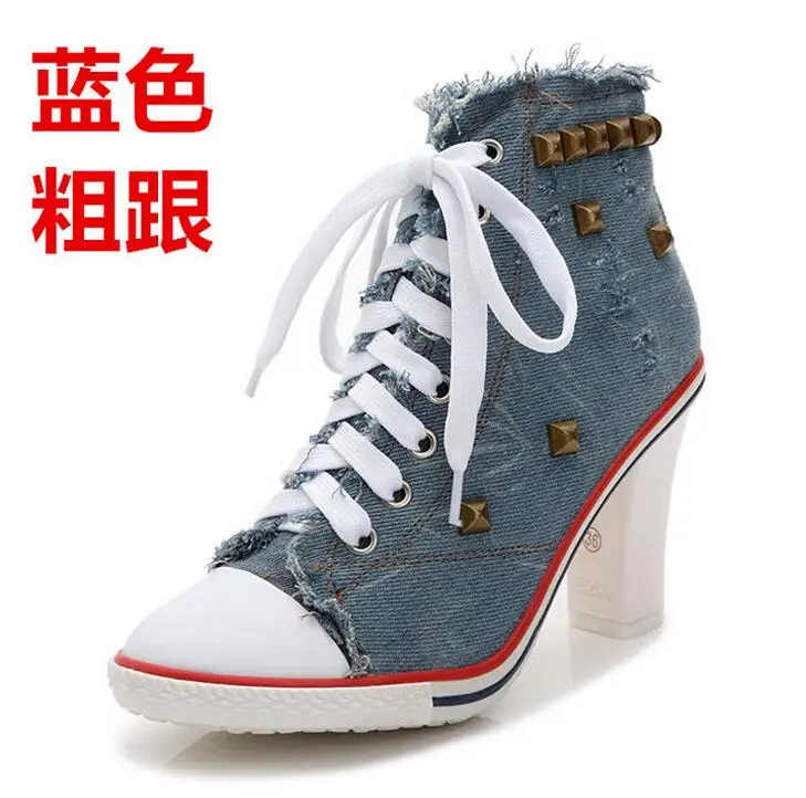 Nouvelle Denim black 02 Mode Décontracté white Rivets 02 Hauts Pointu light Hiver Bout Talons 2016 black light 01 white Blue 01 Bottes Bottines blue Courtes 01 Femmes 02 01 02 Lady xrCoBedW