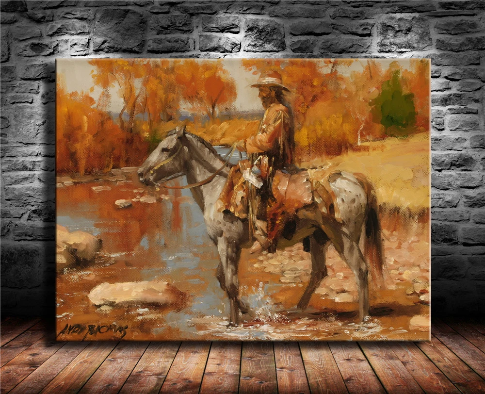 

Andy Thomas western landscape cowboy style gift canvas painting living room bedroom home decor modern wall art oil painting #037