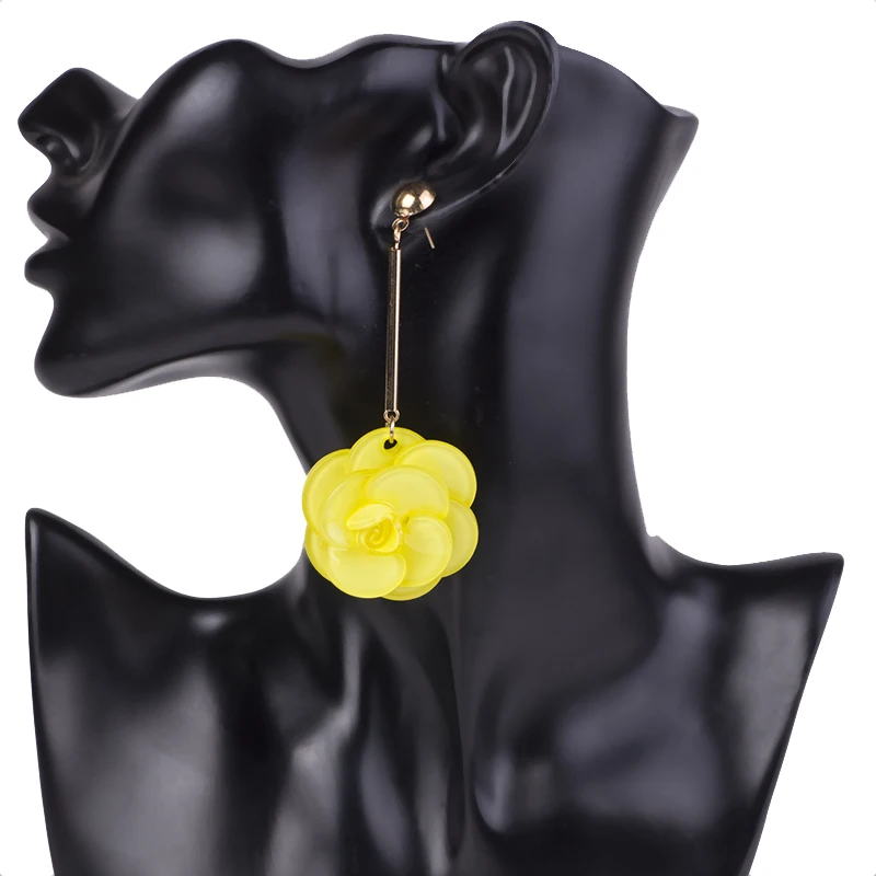 GuanLong Trendy Acrylic Drop Earrings for Women Small Long Gold Dangling Resin Earrings Fashion Jewelry Dangle Flowers Brincos (5)