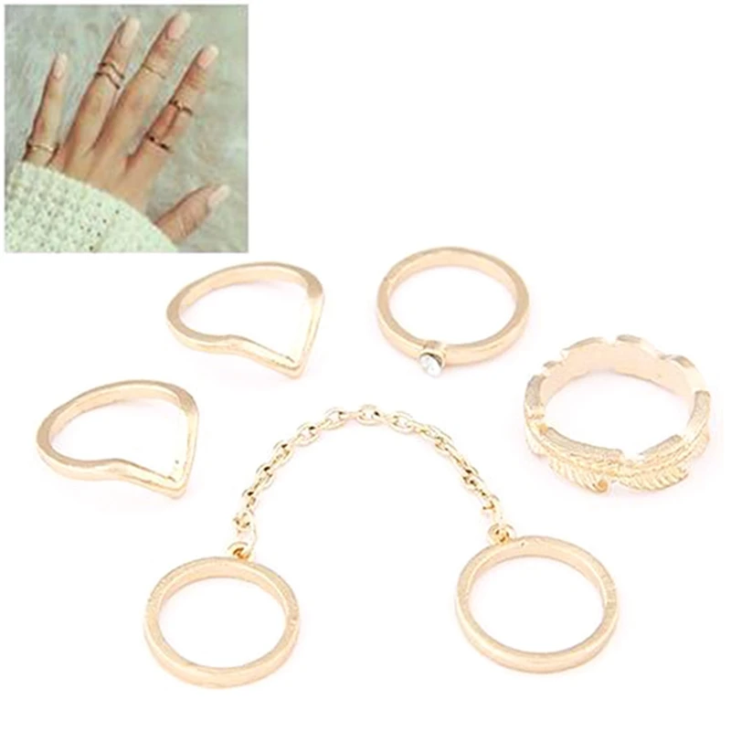 

New 5pcs/lot Unique Adjustable Ring Set Punk Style 2 Color Knuckle Rings For Women Midi Finger Knuckle Rings Ring Set