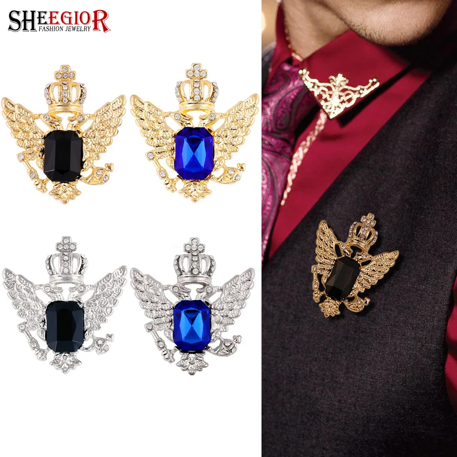 

SHEEGIOR Lovely Crystal Crown Collar Brooches for Women Men Gold Silver Cross Wing Badge Blue Black Rhinestone Brooch Lapel Pins
