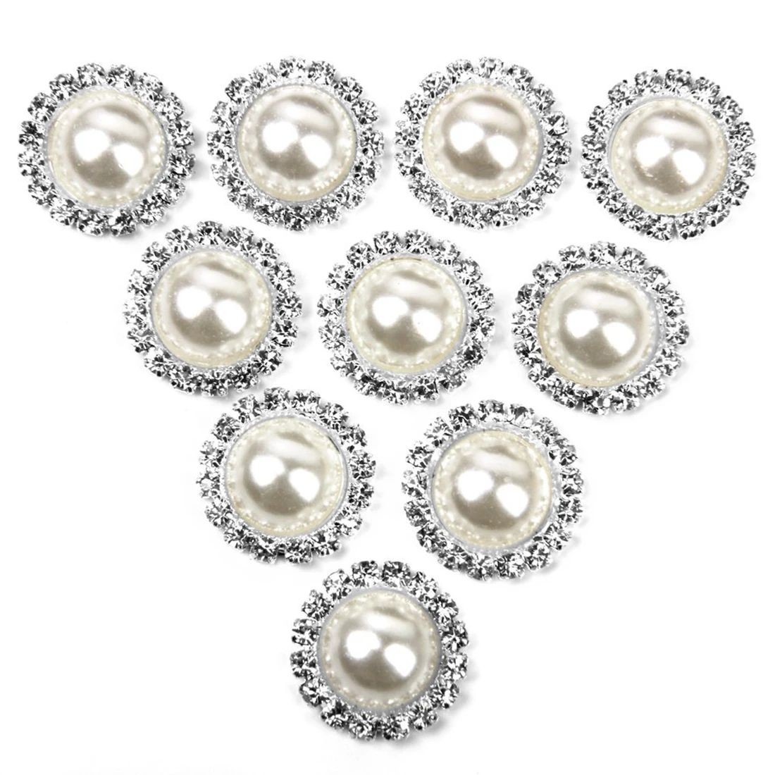 

10pcs Crystal Artificial Bead Flat Back Adornment Buttons (Beige, 15 mm)