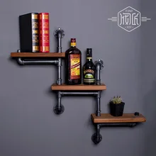 American Pipe Racks Wrought Iron Wall Pipe Retro Backdrop Wood Industry Water Separator Wall Shelves Z15
