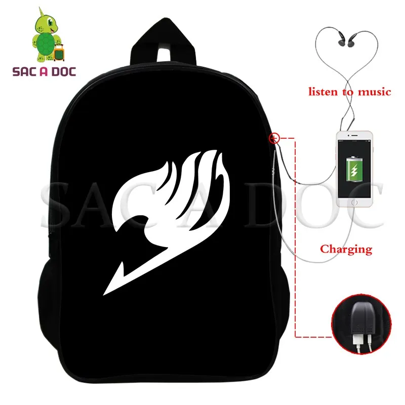 

Anime Fairy Tail Multifunction Laptop Backpack Natsu HAPPY USB Charging Backpack for Teenage Boys Girls School Travel Bags