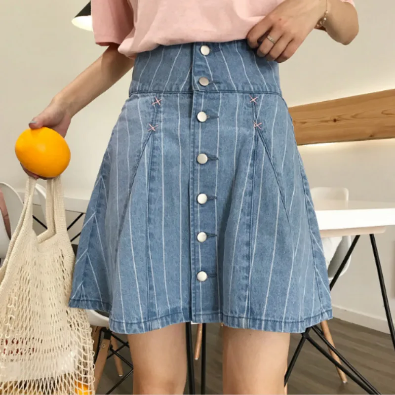 Летние Для женщин Винтаж Denim Lace-up металлическая застежка кнопка Высокая Талия