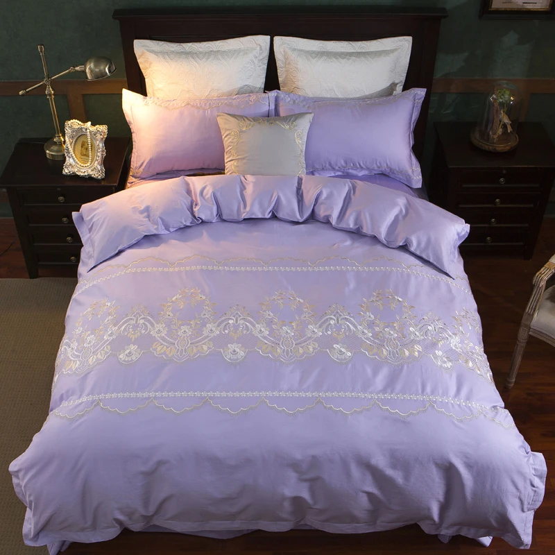 8 цветов постельное белье из египетского хлопка, набор вышитых King queen Размеры 4/7 шт. Роскошные Свадебные Постельное белье Комплект постельного белья Pillowshams