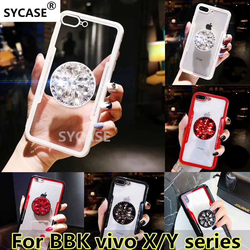 SYCASE Acrylic Back TPU Frame Hybrid rings Phone Case For BBK vivo Nex A S UD V11 V11i V5 V7 Plus V9 Z1 Z1i free lanyard |
