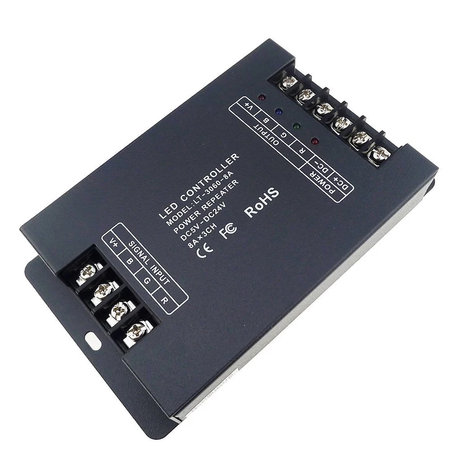 

free shipping 12V 24V 24A CV Power Repeater Signal Amplifier 3channels 8A RGB full color Controller for LED 5050 STRIP Light