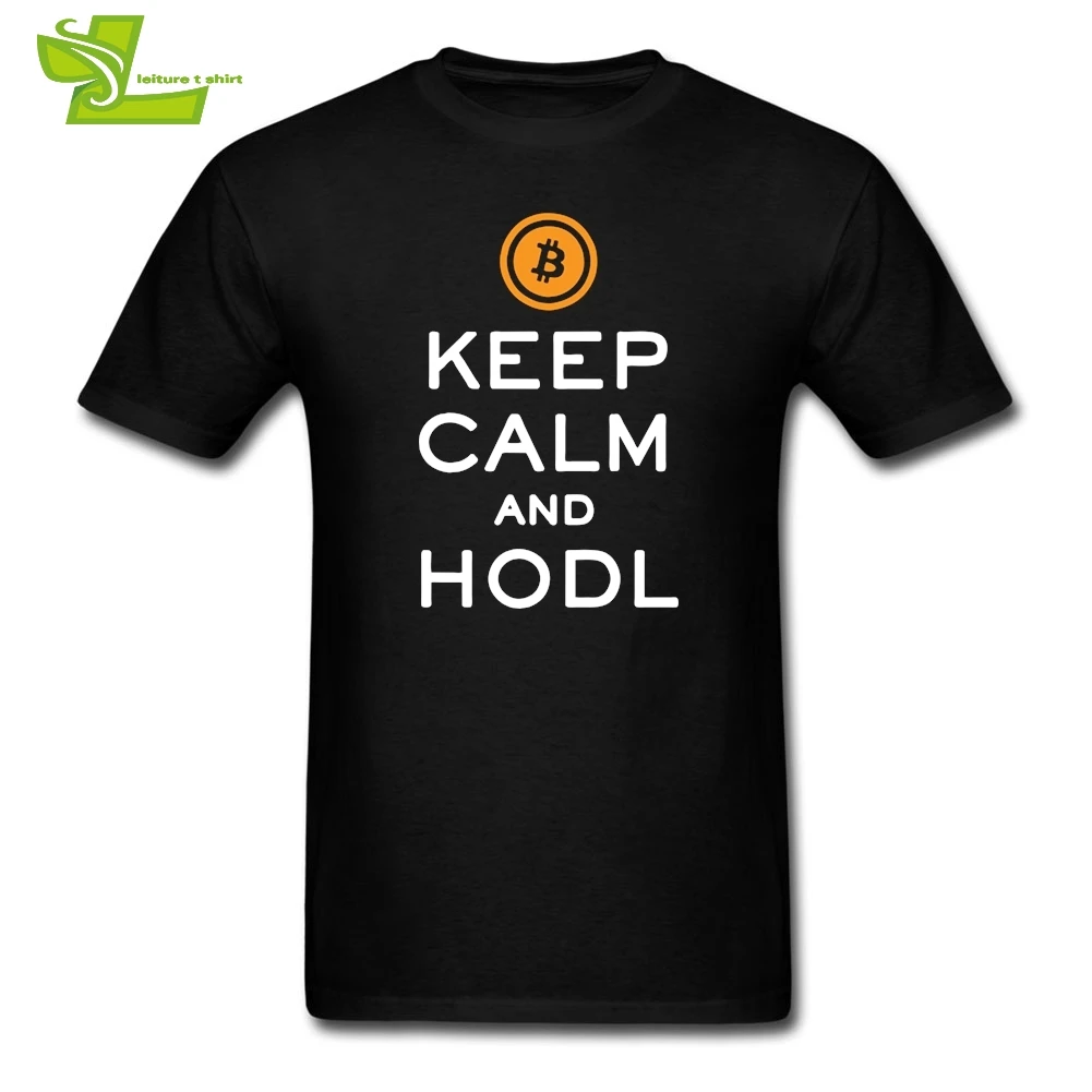 Large Size T-Shirt Bitcoin Keep Calm And Hold Crypto Currency Cool T Shirts for Men Teenage Round Neck Short Sleeve Tees Cotton | Мужская