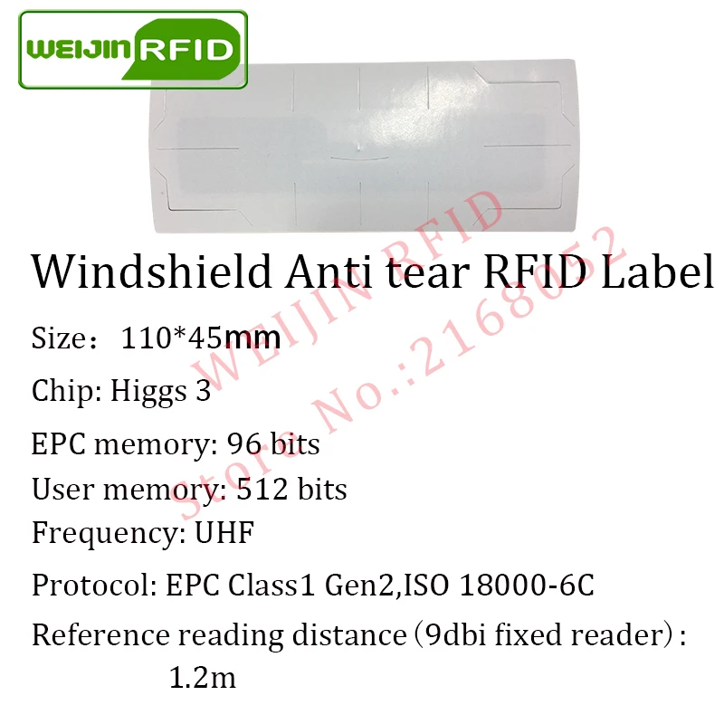 RFID tag UHF sticker vehicle windshield EPC 6C 915m 868m 860-960M Alien Higgs3 anti-tear adhensive passive printable RFID label