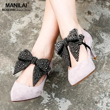 

MANILAI 2 Pcs/Pair Vintage Beaded Big Bowknot Anklets Bracelet Shoes Accessories Handmade Foot Jewelry Elastic Charm Anklet