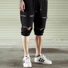 Одежда для езды на велосипеде молнии черные мужские Шорты повседневные летние бодибилдинг тренажерный зал тренировки эластичный пояс брюки