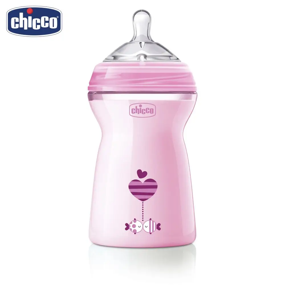 Бутылочка Chicco Natural Feeling, 6 мес.+, сил. соска с флексорами, быстрый поток, 330 мл - Цвет: Розовый