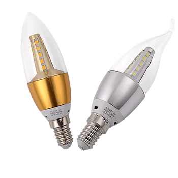 

10PCS/Lot E14 LED Candle Bulb Golden Aluminum 5W LED Light 96-240V Led Lamp Lampada Bombillas Lumiere SMD2835 Crystal lamp