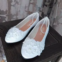 Большие размеры 41 42 плоский каблук свадебные туфли женские с круглым носком без шнуровки ботильоны Бисероплетение ремни сладкие романтические свадебные кружева свадебные туфли