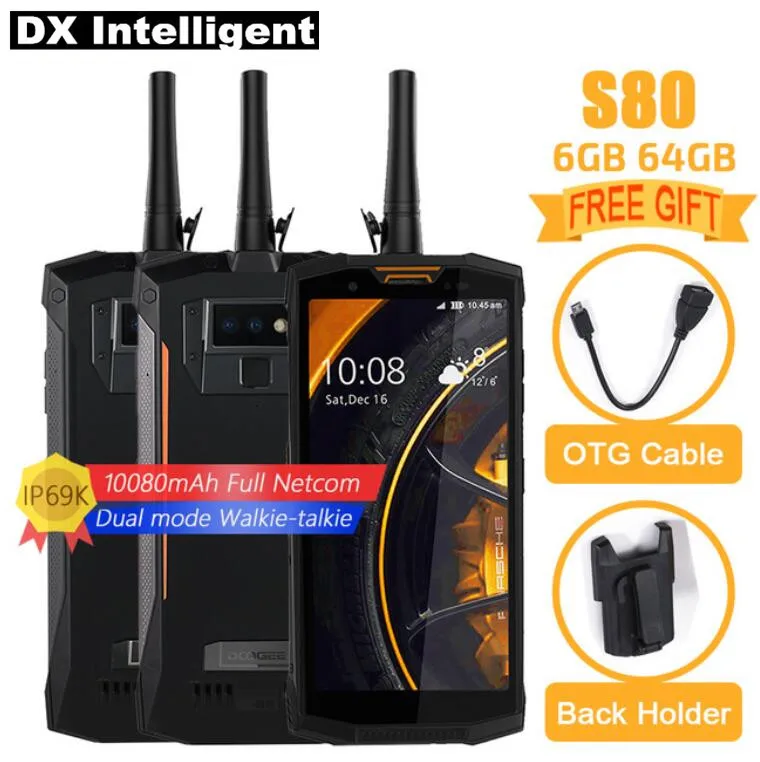 

DOOGEE S80 IP68 IP69K Walkie-Talkie SmartPhone 5.99"FHD MTK6763T Octa Core 10080mAh Wireless charger 16MP 12MP Dual Cam OTG NFC