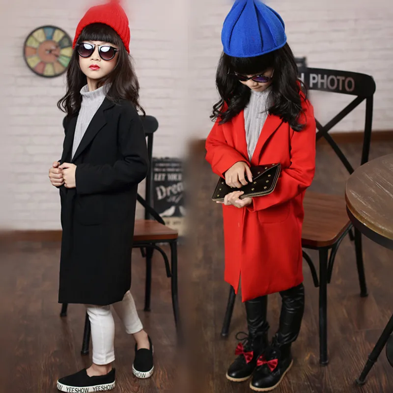 Girls Suit Autumn European Children Standing Long Kids Clothing Cotton Red Black