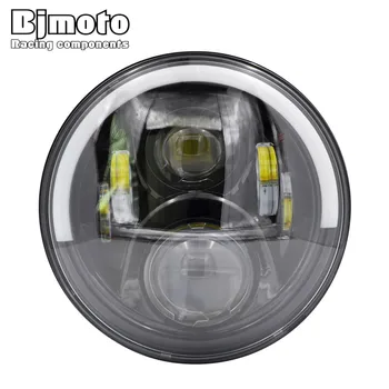 

BJMOTO 7" Inch Round H4 H13 Motorcycle Headlight with DRL LED Projector Off Road Bulb Headlamp For Harley Softail Touring Trike