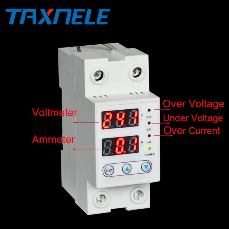 

63A 230V Din rail adjustable over voltage and under voltage protective device protector relay with over current protection