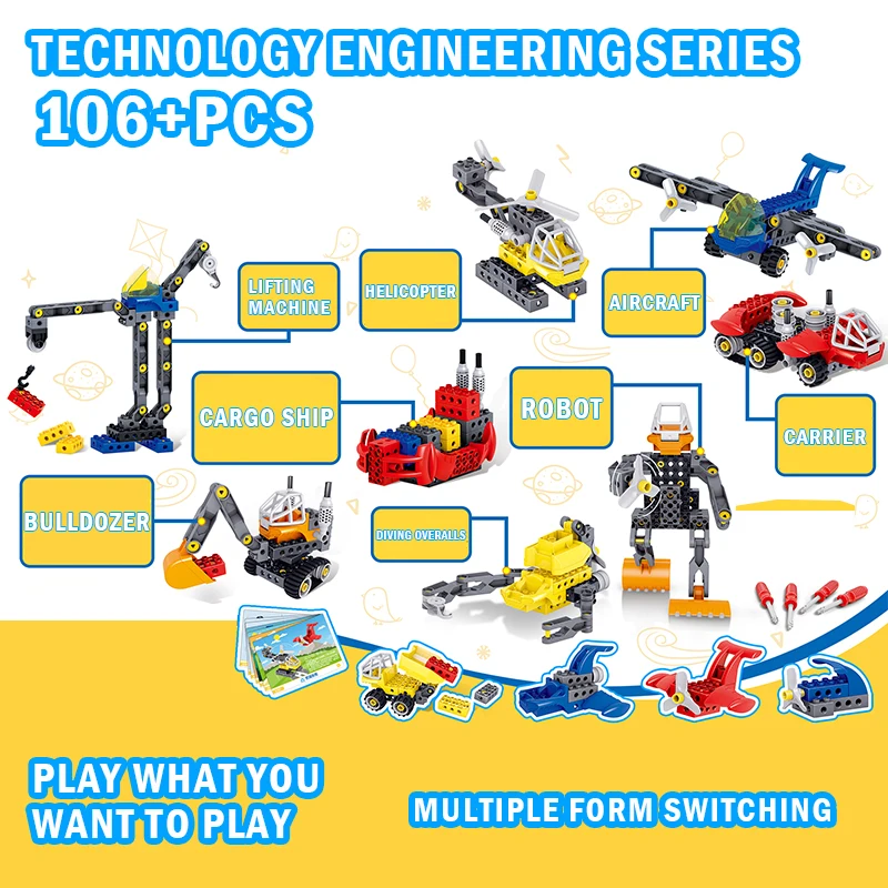 

106PCS+ Creator Educational Large Building Blocks Bricks particles Technic Construction Vehicle Enlighten Diy toys kids