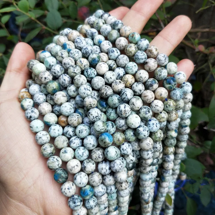 

K2 azurite energy stone round 6/8/10mm for DIY jewelry making loose beadsFPPJ wholesale nature gemstone peace buckle