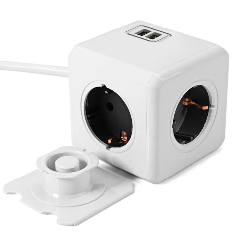 Allocacoc Powercube Extension Smart Plug EU Outlet Power Strip multi Socket Adapter 4 Ports 1.5M 3M Cable With 2 USB 5V 2.1A