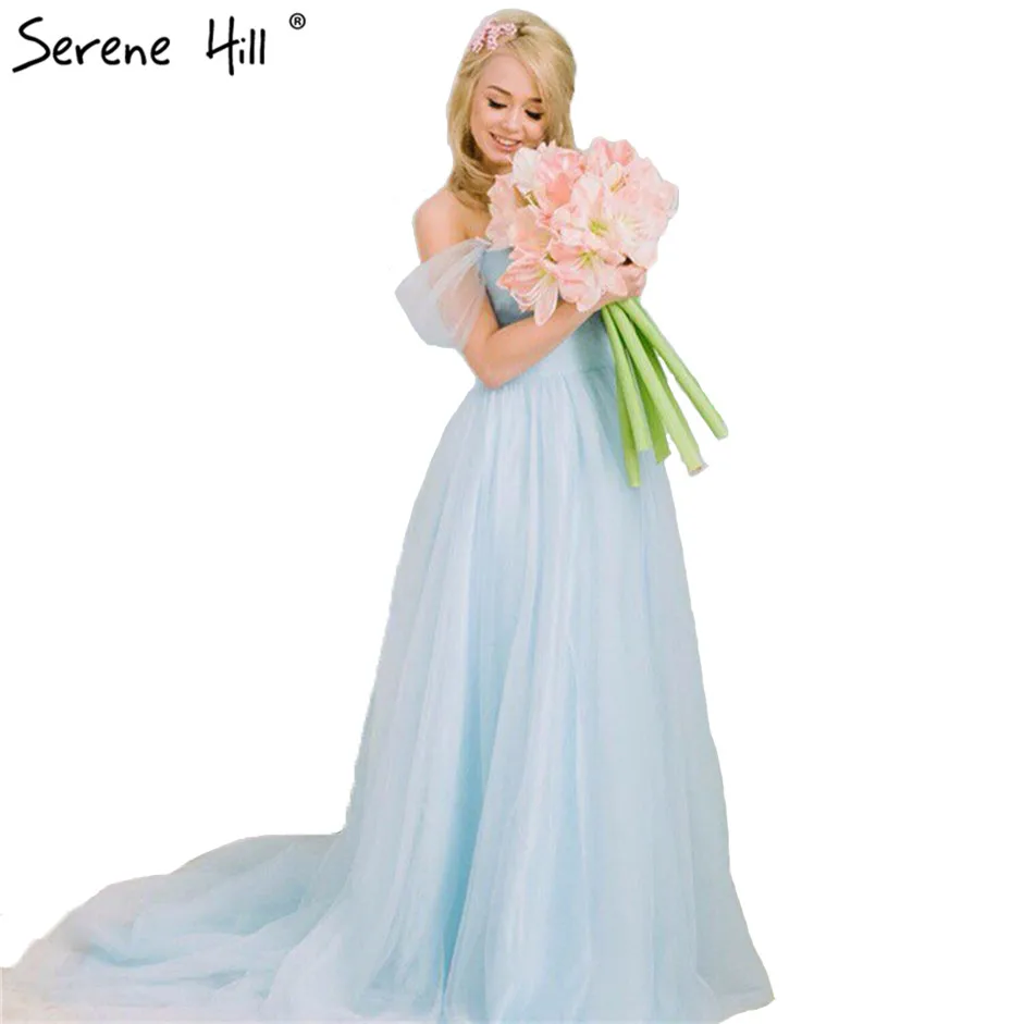 

Light Blue Off the Shoulder Pregnant Photography Dresses Vintage Wedding Gowns Lace Up Sash 2019 Sexy HA2002