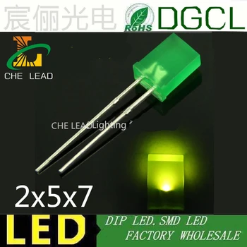 

Alibaba supplier 2.0-2.5V Green square 2-pin led 568-575nm diffused 2x5x7mm dip led