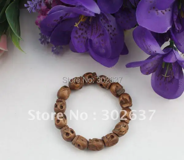 

5PCS Wooden Skull Beaded Stretch Bracelet #22142 Free Shipping