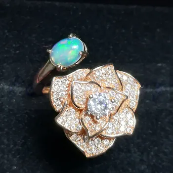 

Per jewelry Natural real opal ring 925 sterling silver Big flower style Free shipping Fine jewelry 0.5CT gemstone B18040205