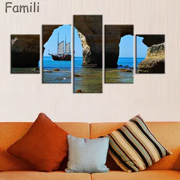 

5Panel Sailboat Canvas Paintings For Living Room Wall Modern Decorative Pictures Tableau Cheap Pictures,art print