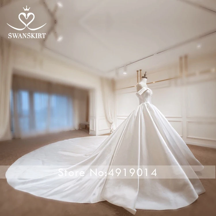 Милое Свадебное Платье трапециевидной формы роскошное атласное платье невесты с открытыми плечами и шлейфом Размер Vestido de Noiva K145