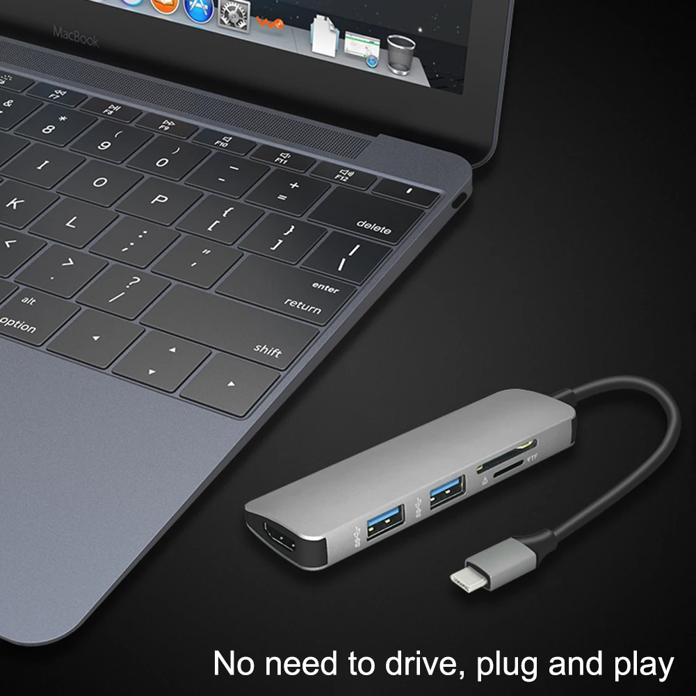 Хит-5 в 1 USB C концентратор USB-C-HDMI USB 3,0 SD/TF кард-ридер адаптер для Mac Book Pro samsung Galaxy Thunderbolt 3 USB-C зарядное устройство