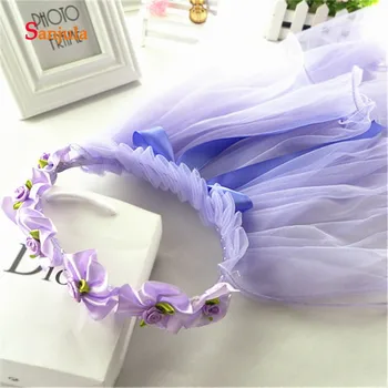 

Handmade Flowers Girls Veil Short Two-layer Garland Children Veil Flower Girls Hair Accessories Veils V03
