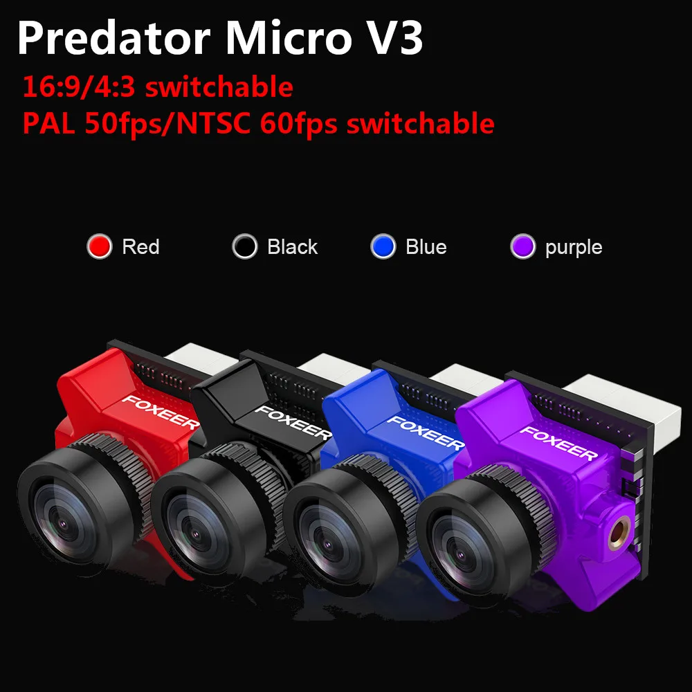 

100% Foxeer Predator Micro V3 FPV Mini Camera 16:9/4:3 PAL/NTSC switchable Super WDR OSD 4ms Latency Upgrade Foxeer Predator V2