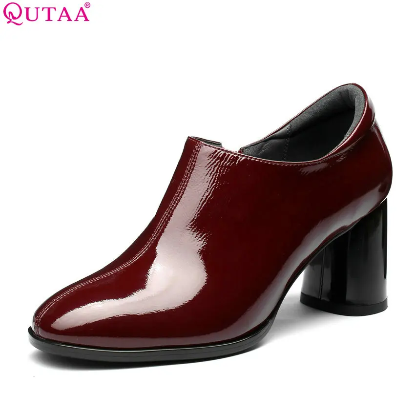 

QUTAA 2018 Women Pumps Square High Heel Fashion Women Shoes Platform Zipper Round Toe Casual Ladies Wedding Shoes Size 34-42