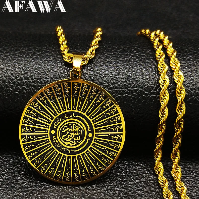

2019 Fashion Round Stainless Steel Arabic Necklace for Men Gold Color Statement Necklace Jewelry colgante N188339