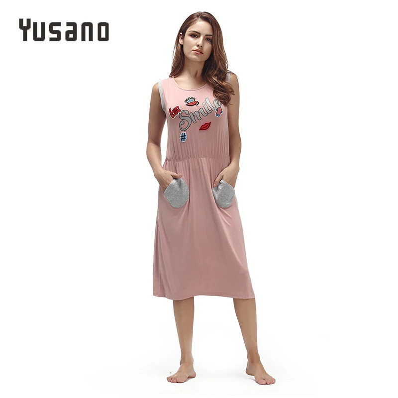Ночная рубашка женская без рукавов с карманами|Ночные сорочки и пижамы| |