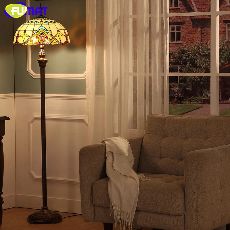 FUMAT Stained Glass Floor Lamp For Living Room Bedside Lamps Vintage