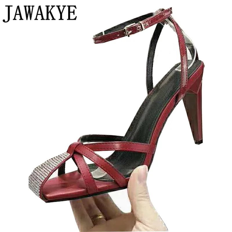 

Ankle strap sandals women bling bling crystal spike high heels 2019 sexy gladiator crystal wedding summer shoes for ladies