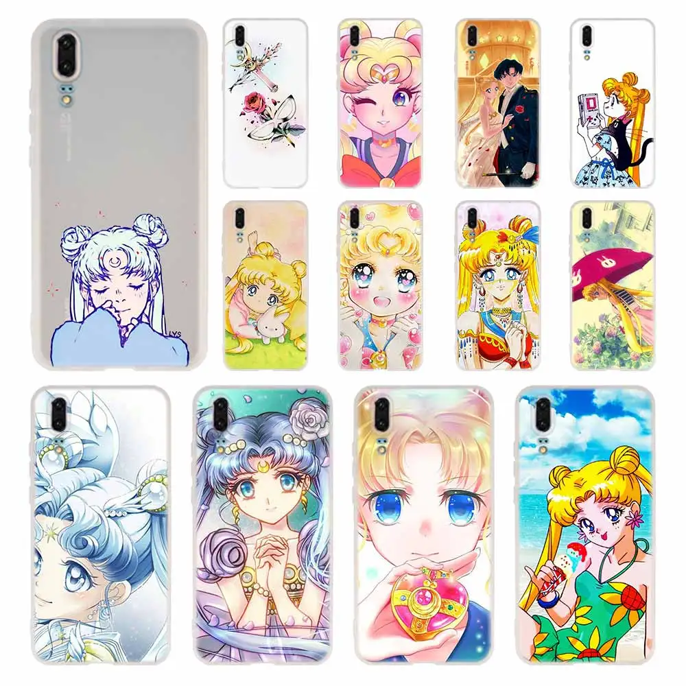 

Cute girl Sailor Moon Anime Phone Case For Huawei P8 P9 Lite 2017 P10 P20 P30 Lite Plus Pro P Smart 2019 Cover Soft Cover