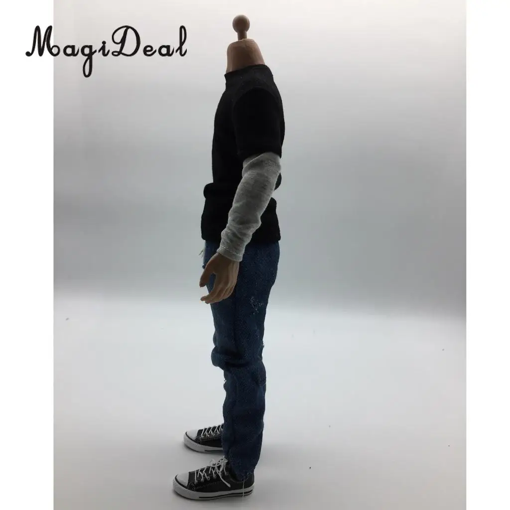 MagiDeal Cloth 1/6 Scale Mens Clothes Dark Gray Long T-shirt Denim Jeans Canvas Shoes Set for 12 Inch Male Action Figures Body
