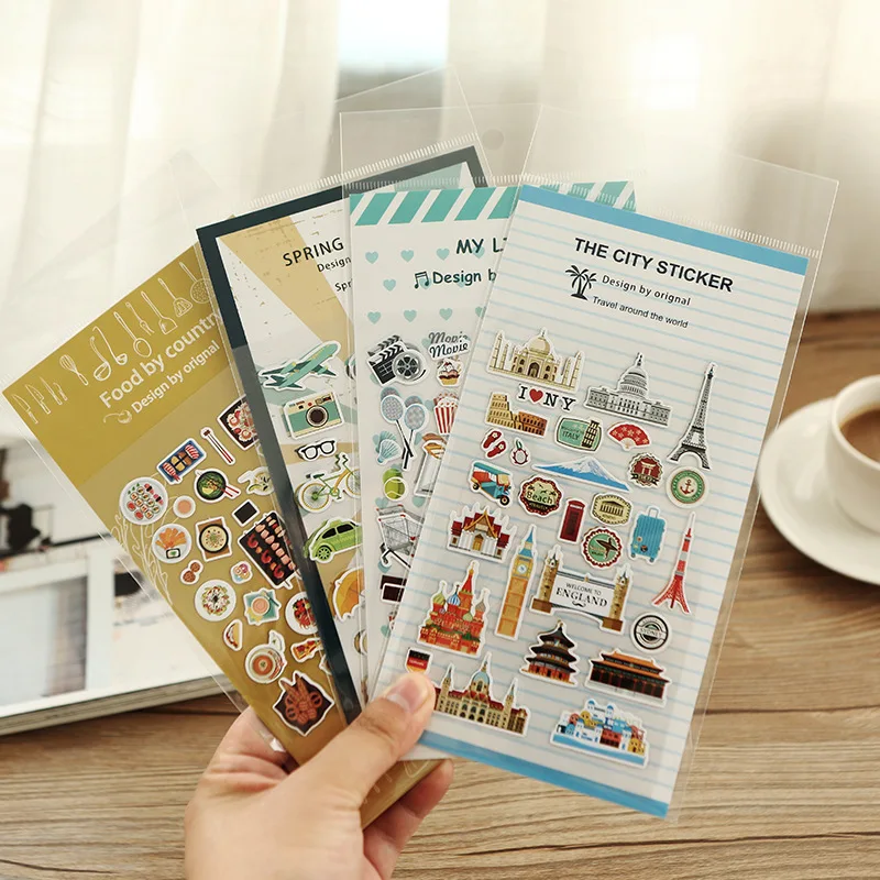 

4patterns 2sheets/pack mini PVC paper stickers set scrapbooking planner notebook decoration foods Eiffel spring style