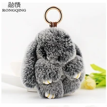 Fashion Cute Real Rabbit Fur Bunny Bag Pendant True Rabbit Hair Toy Doll Handbag Lop Rabbit fur Keyring Women Pompom Keychain
