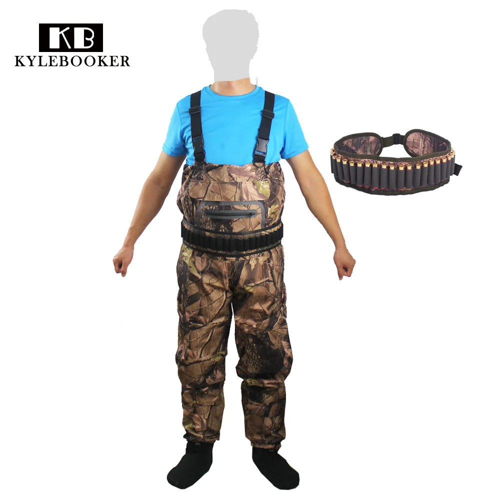 

New Camouflage Bionic Waterproof Fishing Hunting waders pants Clothing Breathable Ghillie Suit with Bullet Ammo Waist Belt