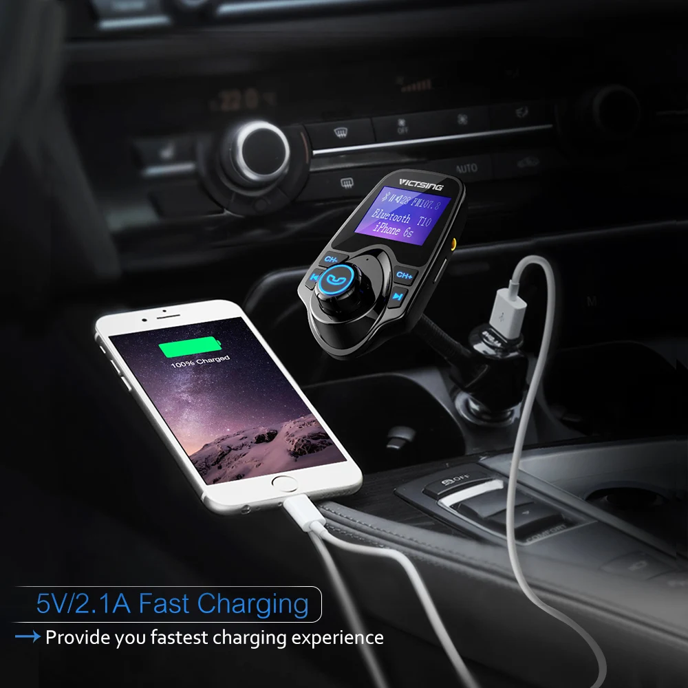 VicTsing Bluetooth FM Transmitter Car Kit 1.44 inches Screen Wireless Radio Car MP3 Player Bluetooth FM Transmitter Modulator    (6)