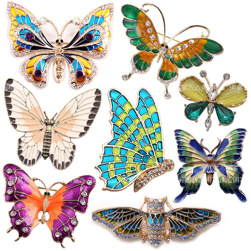 

1pc New European and American retro Diy Brooch Vintage Enamel Insect butterfly Lapel Pins Badge for women New Year
